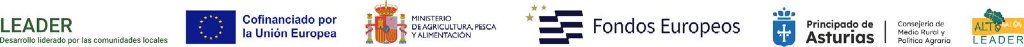 Institutional logos: LEADER, European Union, Spanish Ministry of Agriculture, Fisheries and Food, European Funds, Principality of Asturias, Regional Ministry of Rural Affairs, ALTO LEADER